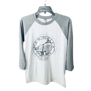 Magnolia Waco Texas women’s raglan tee 3/4 sleeve Joanna Gaines silos SZ S gray